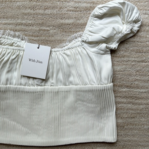 NWT With Jean Remi Milkmaid Top Off Shoulder Crop Top White Size Large - Picture 10 of 16